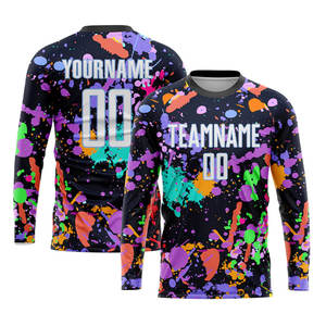 Camiseta de Fútbol Personalizada Sublimada de Manga Larga Unisex para Adultos, Cuello Redondo, Absorbe la Humedad, Nombre y Número del Equipo Impresos - Product Image 1