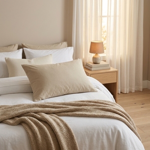 Taie d'oreiller en coton beige naturel, douce et respirante, couleur unie, pour chambre à coucher, hôtel, maison, literie décorative, entretien facile - Product Image 2