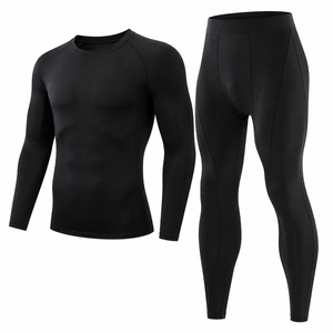Men's 2 Piece Compression Workout Set Long Sleeve Compression Shirt Full Length Leggings Quick Dry Breathable Activewear - Product Image 1