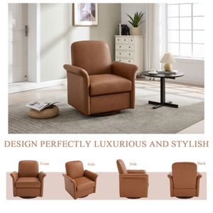 Poltrona Girevole Moderna con Base in Legno, Design a Botte, Ideale per Camera da Letto, Lettura, Soggiorno, Sala d'Attesa - Product Image 3