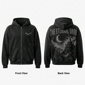 Custom Navy Blue Acid Wash Zip Up Hoodie Men Heavyweight Streetwear Graphic Print Hooded Sweatshirt Vintage Wash Premium Apparel - Product Image 3