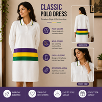 Robe décontractée d'été pour femme en maille piqué premium, style polo, longueur genou, manches 3/4, couleur unie, thème Mardi Gras, écologique, lavable, naturelle