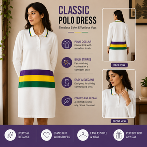 Robe en coton éponge de qualité supérieure pour femmes, style polo, longueur genou, manches 3/4, confortable, décontractée, pour le bureau, Mardi Gras - Product Image 3