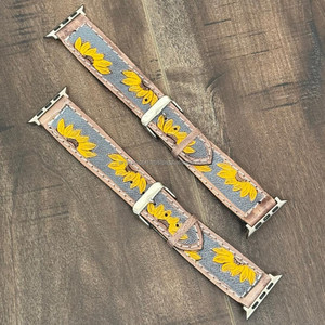 Latest Floral Design Hand Tooled Leather <b>Watch</b> Strap Hand-Stitched Genuine Leather Smart Band Durable <b>Watch</b> Wristband for Unisex - Product Image 4