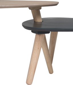 Scandinavian Modern Living Room White Wash Nested Coffee <b>Table</b> Set of 2 with Pebble-Shaped <b>Tops</b> and <b>Solid</b> <b>Wood</b> Tripod Legs for - Product Image 4