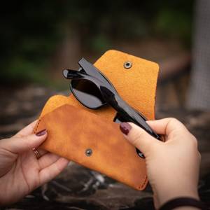 Genuine Leather <b>Glasses</b> Pouch Luxury Soft Cowhide Spectacles <b>Case</b> <b>Slim</b> Handmade Sunglasses Cover Travel Bag LGC-0093 - Product Image 1