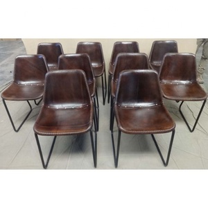 Sillas de comedor industriales de cuero genuino Vintage, Base de tubo de hierro para el hogar, oficina, cafetería, restaurante, muebles de Metal con estilo para - Product Image 6