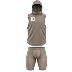 Ensemble d'uniformes de football coordonnés pour garçons 7v7 – Maillot sans manches à capuche et short ajusté, design uni, numéros personnalisés, kits d'équipe pour jeunes - Product Image 1