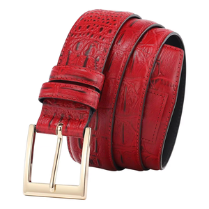 Ceinture en cuir de vachette véritable gaufré façon croco, avec boucle en laiton argenté, pour hommes et femmes, idéale pour un usage décontracté ou professionnel, qualité supérieure. - Product Image 2