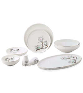 Service de table de luxe haut de gamme en porcelaine fine, 29 pièces, avec une élégance florale raffinée - Product Image 1