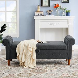 Pouf Rettangolare Multifunzionale in Velluto Teddy Grigio, Pratico Contenitore con Spazio di Archiviazione - Product Image 1