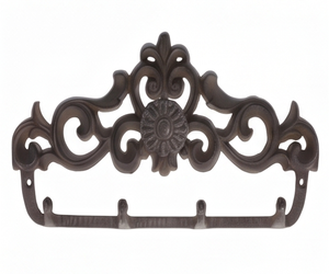 Vintage Cast Iron Wall <b>Hook</b> With Floral Design 4 <b>Hooks</b> Rust Resistant Metal Towel Rack <b>For</b> Home Decor Stylish Storage Solution - Product Image 4