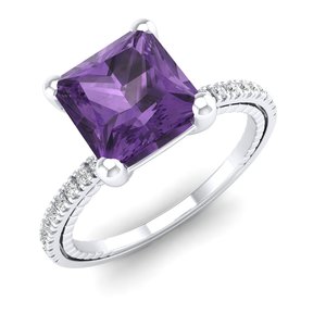 REYES Classic Design Amethyst Gemstone with Diamonds Ring in 14K Solid White Gold GRA Certified Fine Jewelry For Women - Product Image 2