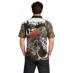 Men's Sublimation Fishing Polo Shirt 100% Polyester UPF 50 Quick Dry Printed Design <b>Rainbow</b> Trout Pattern Outdoor Wear - Product Image 5