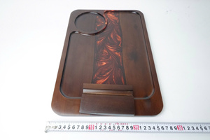 Elegante Bandeja Rectangular de Madera Natural con Recorte Circular y Asa de Madera, Bandeja Decorativa Resistente para Servir - Product Image 1