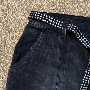 <b>Men's</b> Streetwear Denim Shorts Elastic Waist High Woven Solid Distressed Embroidery Patch Rhinestone Detail <b>Flared</b> Summer Style - Product Image 3