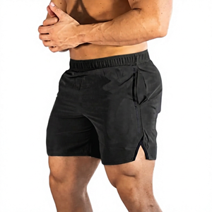 Shorts de sport gris pour homme à séchage rapide avec bande latérale, taille élastique, longueur mi-cuisse, décontractés - Product Image 4