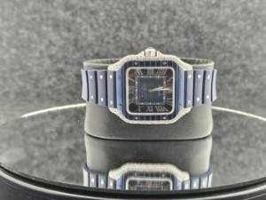 Reloj Analógico de Lujo con Correa de Cuero y Acero Inoxidable, con Diamantes Moissanite VVS Cuadrados, 16 mm, Totalmente Cubierto de Diamantes, Movimiento Automático ETA - Product Image 1