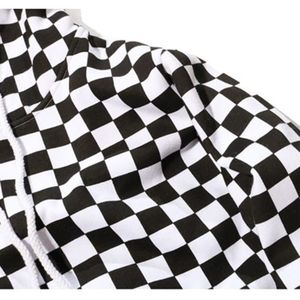 Sweat-shirt à capuche unisexe à carreaux, coupe ample décontractée pour l'automne, tricoté avec motif écossais et poches intégrées - Product Image 6