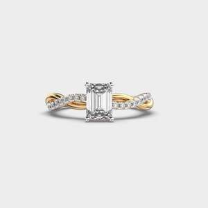 Emerald Cut Diamond Engagement Ring Twisted Pave Band Ring Two Tone Gold Wedding Jewelry Unique Bridal Ring <b>Infinity</b> Ring - Product Image 1