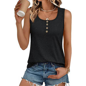 Solid Tank Top Round Neck Sleeveless Women's T Shirt - Product Image 5