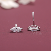 Pendientes de Diamante Cultivado en Laboratorio con Certificación IGI, Corte Marquesa, Oro Blanco/Amarillo/Rosa de 14K, Cierre de Rosca, Pendientes Solitarios de Diamante
