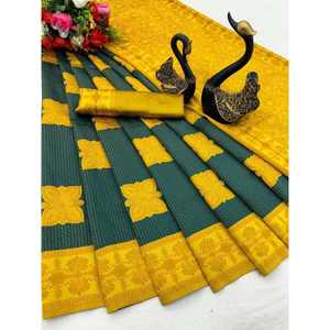 ผ้าส่าหรีผ้าไหมทอสีเขียวผ้า zari ดีไซน์เนอร์ - Product Image 1