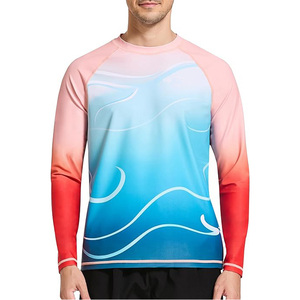 เสื้อแรชการ์ดแขนยาวสำหรับผู้ชาย SHAN ลายพิมพ์ซับลิเมชั่นลายคลื่น ป้องกันรังสียูวี เสื้อว่ายน้ำแขนยาว ผลิตจากโพลีเอสเตอร์ - Product Image 5