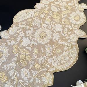 Handmade Luxury Customized Shape Fabric Table <b>Runner</b> <b>Green</b> Cream Embroidered Design Adjustable 5mm Thick Eco-Friendly Durable - Product Image 4