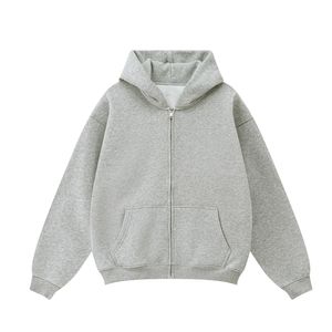 เสื้อฮู้ดซิปผู้ชาย สีเทา ทรงปกติ สีพื้น ผ้าฝ้ายฟลีซ 100% ระบายอากาศ กันลม สวมใส่สบายๆ สำหรับฤดูใบไม้ร่วง มีกระเป๋า - Product Image 4