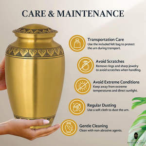 Urne funéraire en métal doré pour cendres humaines |   Urne commémorative gravée pour adultes |   Design classique, capacité de 220 pouces cubes, respectueux de l'environnement - Product Image 4
