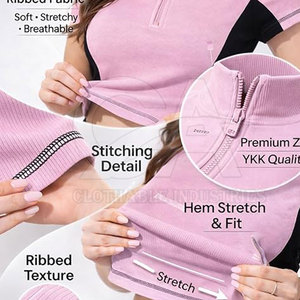 Camiseta Corta Sexy para Mujer con Cierre, Ajustada y Acanalada, Top Corto con Cremallera de Manga Corta, Camiseta Casual a la Moda en Talla Adulta - Product Image 4