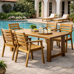 Silla de Comedor Moderna Personalizada de Madera de Teca Sólida con Altura Ajustable y Reposabrazos, Resistente para Uso en Hoteles y Oficinas en el Hogar - Abel - Product Image 1