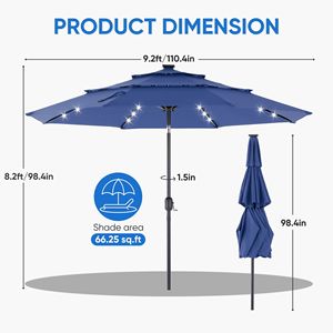 Sombrilla de Patio LED Solar de 3 Niveles y 3 Metros con Ajuste de Inclinación, Resistente a los Rayos UV, de Poliéster Azul Marino - Product Image 2
