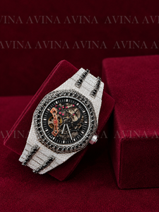 Reloj de Lujo para Hombre con Diamantes Negros Moissanite, Estilo Hip Hop, Esqueleto, Totalmente Cubierto de Piedras, Mecánico Automático, con Correa de Acero Inoxidable - Product Image 2