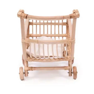 Cochecito de juguete de ratán tejido con asa para niños, carrito de arrastre para muñecas, juguete infantil - Product Image 3