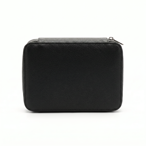 Rootsmen Custom Black Textured Leather Water Resistant Fashion Hanging Large Soft Lightweight Travel <b>Makeup</b> Skincare Bag Logo - Product Image 3