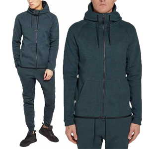 Two Piece Athletic Hooded Tracksuit Set Heavyweight Full Zip <b>Jacket</b> with Drawstring and Slim Fit Joggers for <b>Workout</b> and Lounge - Product Image 6