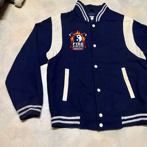Custom <b>Jacket</b> Letterman Varsity Bomber <b>Jacket</b> Cream Real Leather Arms Navy Blue Wool~L - Product Image 6