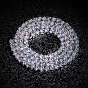Iced Out 925 Sterling <b>Silver</b> Tennis Chain Necklace Round Cut Moissanite Single Row <b>Choker</b> Rose Gold Plating Diamond Link Chain - Product Image 2