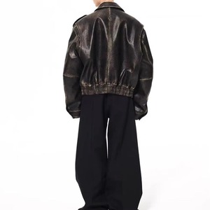 Custom Washed Leather <b>Winter</b> Men's <b>Quilted</b> Jacket Stand Collar High Quality Fashion Windbreak - Product Image 5