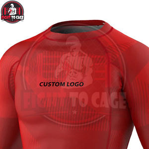 Rashguard MMA BJJ para Adulto, de Colores Rojos Sólidos, Ajuste Muscular, para Gimnasio y Entrenamiento, Hecho en Pakistán, Lavado, de Secado Rápido, con Estampado Digital - Product Image 3