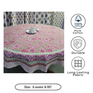 Mauve Cotton Hand Block <b>Table</b> <b>Cloth</b> Floral Printed Handmade <b>Round</b> <b>Table</b> Cover Wedding Dinning <b>Table</b> Cover Durable Eco Friendly - Product Image 3