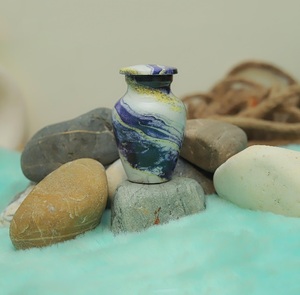 Marble Finish Mini Urns for Human <b>Ashes</b> European/American Style 200 Cubic Inch Capacity Handcrafted Color Burst Finish - Product Image 1