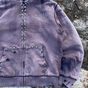 Custom Hoodie <b>Manufacturer</b> Mens Zip-Up Hoodie Distressed Acid Wash Sun-Faded <b>Design</b> with Rivet <b>and</b> Rhinestone Embellishments - Product Image 3