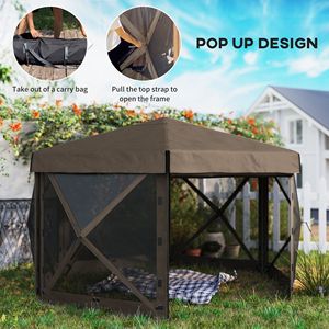 Gazebo Esagonale Pop-up Impermeabile 3,6x3,6m con 5 Pareti Laterali, Tenda da Esterno in Acciaio con Borsa per il Trasporto, Marrone - Product Image 4