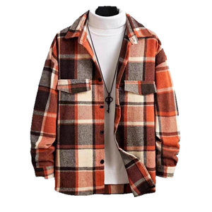 High Quality <b>Men's</b> Winter Hooded <b>Flannel</b> <b>Jacket</b> Windproof Eco-Friendly Front Logo Polyester Wadding Lined Plaid Streetwear - Product Image 5