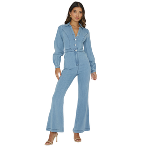 Combinaison en jean à manches longues pour femme, décontractée, à jambes larges, mode, OEM ODM, vente en gros de vêtements - Product Image 4