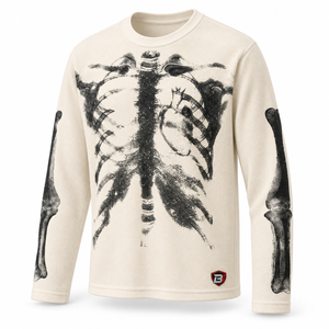 Custom Unisex Thermal <b>Waffle</b> Knit Skeleton Print Long Sleeve Streetwear <b>Shirt</b> OEM Manufacturer Direct from Factory Blimpex INT - Product Image 3
