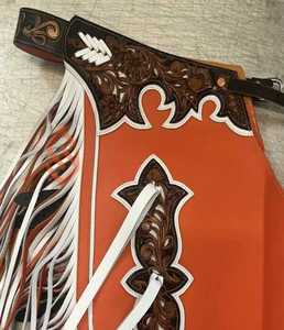 Genuine Leather Horse <b>Riding</b> Chinks and Full <b>Chaps</b> with Decorative Fringe Adjustable Snap Closures and Durable Western Cowboy - Product Image 3